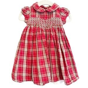 Laura Ashley Red Tartan Plaid Puff Sleeve Smocked Holiday Dress